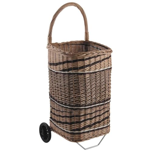AUBRY GASPARD - Chariot à Bûches en Osier Foncé sur roulettes - Osier Naturel Noir et Blanc - Panier 44x44x65 cm - Hauteur Totale 106 cm - Anse Inarrachable...