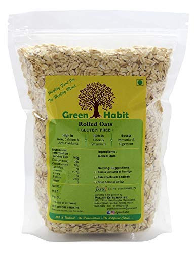 Image of GreenHabit Gluten Free Rolled Oats 1.2 kg - Fibre & Protein Rich Breakfast for weight loss, Super Saver Pack (1.2kg pack of 1)