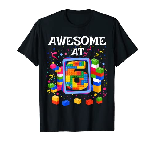 Camisa de cumpleaños para niños 6 bloques de construcción ladrillos fiesta temática Camiseta