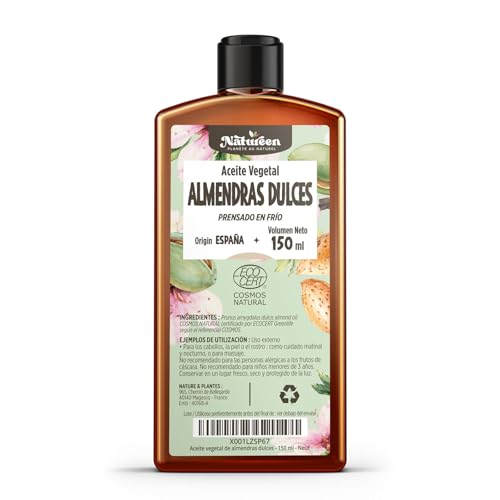 Aceite Vegetal de Almendras Dulces 150 ml - 100% Puro, Natural y Prensado en Frío - Certificado Cosmos Natural