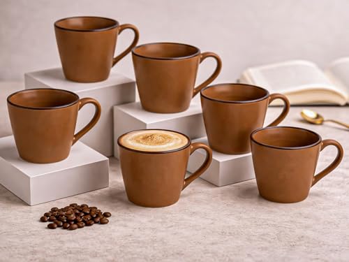 Image of Bodhi House Handcrafted Ceramic Tea Cup Set of 6 Pieces (175 Ml) Stoneware Coffee Mug, Microwave Safe Small Tea Cup, Glossy Finish, Ideal for Daily use, Casual Gatherings and Gifting, Terracotta Brown