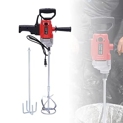 Electric Cement Mixer, 2100W Handheld Concrete Mixer with 6 Speed, Portable Mortar Mixer with 2 Mixing Heads for Mixing Mud Mortar Plaster Cement Paint Fodder