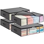 Lifewit 40L Under Bed Storage Containers 4 Pack, Foldable Clothing Storage Bags with Front Clear Window, Closet Organizers and Storage for Towels, Clothes, Blankets, Grey