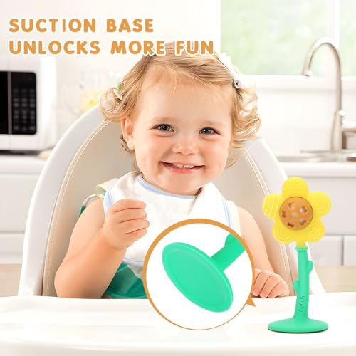 Image of Baby Teething Toys 3-6 Months, Teether and Sensory Rattle for Babies 0-6 Months, Food Grade Silicone Teethers 6-12 Months, Infant Teething Relief Chew Toys, Sunnyflower Teether Toy BPA Free - Yellow