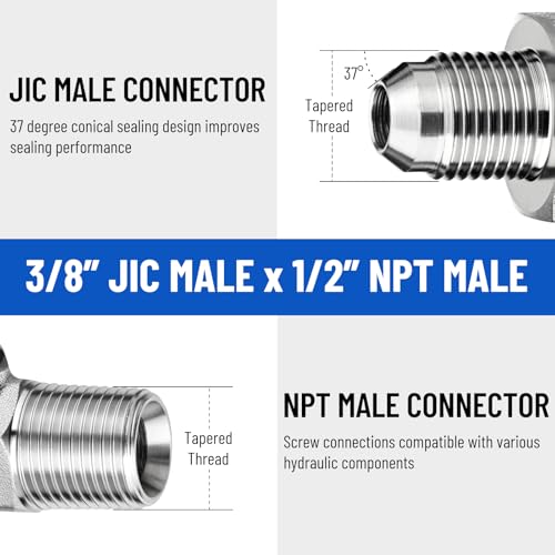 Image of 90 Elbow Hydraulic Adapter Fitting: 3 /8 inch JIC Male x 1 /2 inch NPT Male
