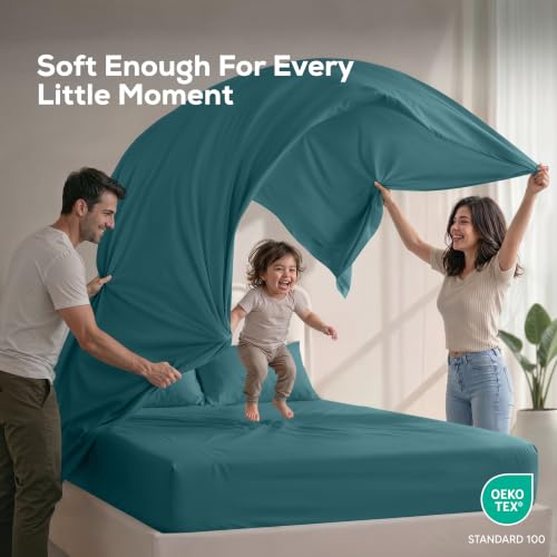 Image of Utopia Bedding Queen Size Sheet Set - 4 Piece Bed Sheets, Soft and Breathable Microfiber, Includes 1 Fitted Sheet, 1 Flat Sheet and 2 Pillowcases - Oeko Tex (Denim Blue)
