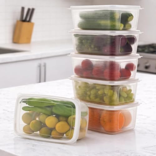 Image of HomeWiz Fridge Storage Containers 1400ml x6 | Air Tight Storage Container Set | Fridge Organiser Storage Boxes |Food Grade BPA-Free Plastic Containers |Stackable, Transparent, for Fruits & Vegetables