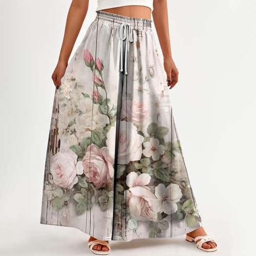 Womens Wide Leg Pants Women's Casual Trendy Loose Fit Elastic High Waist Wide Leg Trousers Flowy Long Pants4