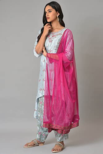 Image of W for Woman Women's Viscose Floral Print Rayon Casual Kurta With Drape Pant & Dupatta