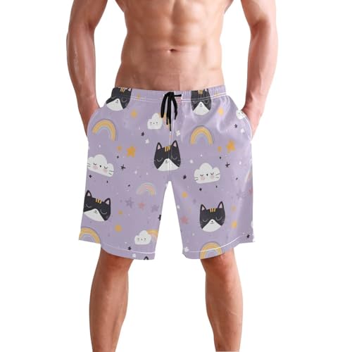 Quick Dry Cute Cats Men's Swimming Shorts Swim Trunks with Mesh Lining Beach Wear - S