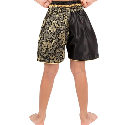 MUAY NATION Muay Thai Shorts für Kinder (2 Jahre - 12 Jahre) Mädchen Jungen Boxhosen für Kickboxen MMA Kampfsport (DE/NL/SE/PL, Alter, 4 Jahre, 6 Jahre, Regular, Drachen Schwarz)