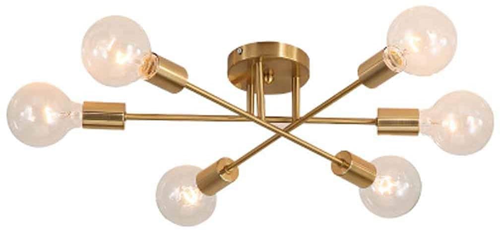 Plafonnier en or E27 au design industriel chic en fer forgé - 7