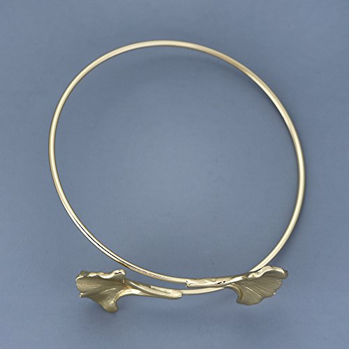 Senfai Ginkgo Leaf Cuff Hook Bracelet Bangle Open Expandable 3 Tone (Silver) #TOP3