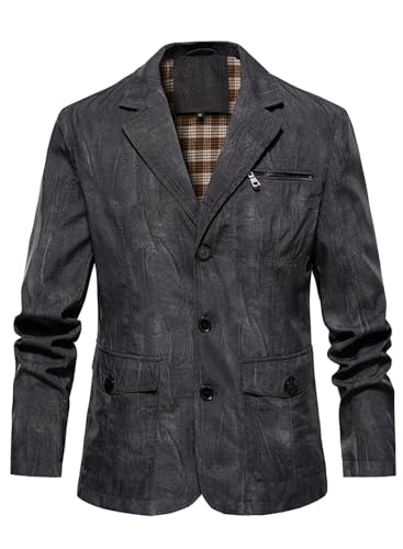 HOOD CREW Men’s Casual Blazer Vintage Sports Coat Button Up Lightweight Business Suit Jackets with Pockets2