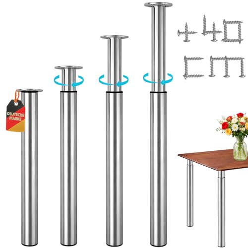 Stahlia höhenverstellbare Tischbeine 70110 cm Ø60 mm stufenlos verstellbar 2er Set aus VA V2A Edelstahl Nicht rostend Tischfüße für Esstisch & Schreibtisch Schrauben & Bodenschutz