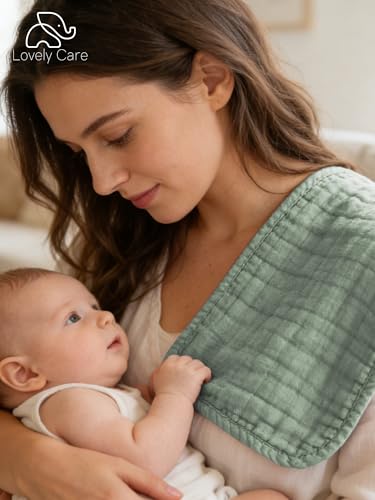 Image of Lovely Care 12 Pack Muslin Burp Cloths 100% Cotton Muslin Cloths Large 20''x10'' Extra Soft and Absorbent Baby Burping Cloth - Sage, Teal and Blue