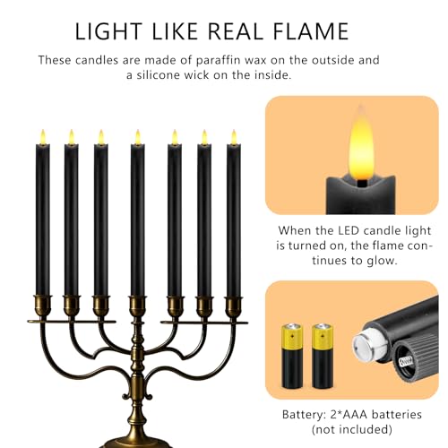 Image of LED Flameless Taper Candles with Two Remote Timer Battery Operate, Pack of 6, 3D Flickering Warm Real Wax Candles, Wedding Dinner Holiday Decor Candles, (D 0.86 inch * H 9.6 inch)-Black