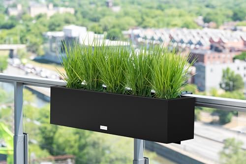 image for Veradek Block Series Railing Planter - Rectangular Flower Box for Outd