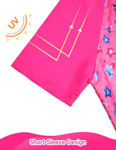 Girls Bathing Suits Size 10-12 Years Old 2 Piece Dark Pink Short Sleeve Rash Guard for Water Pool4