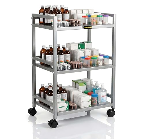 Image of Premium 3-Tier Hospital Trolley with 4 Wheels | Surgical Instrument & Equipment Cart for OT, Clinics & Hospitals (Silver)