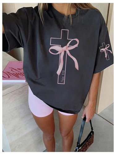 SOLY HUX Girl's Graphic Tees Bow Print Short Sleeve Crewneck T Shirt Drop Shoulder Casual Summer Tops3