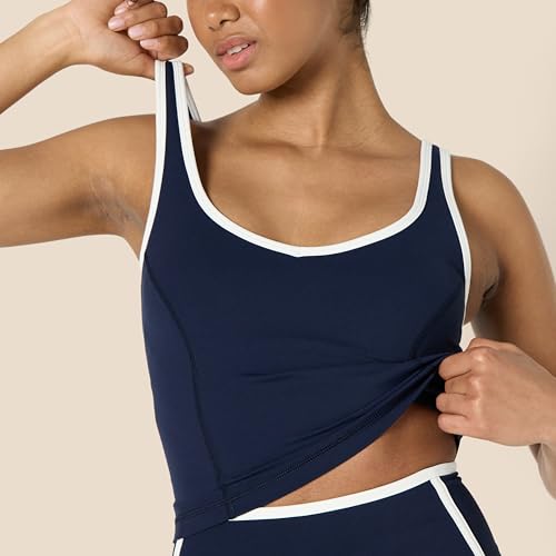 Amazon Essentials Women's Active FormFlex Buttery Soft Light Support Crop Tank with Bra and Contrast Trim4