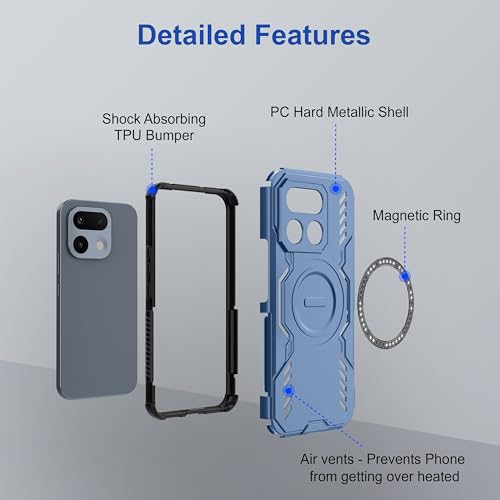 Image of amazon basics Back Case Cover for Realme 16 Pro 5G | Magnetic Case with Built-in Metal Ring | Supports MagSafe Charger, Wallet & Car Mount | Shockproof Hybrid PC + TPU | Blue