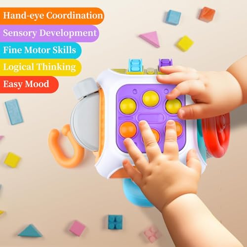 Image of TEC TAVAKKAL 10 in 1 Activity Busy Cube Board Learning Toys Montessori Sensory Toy Toddler 1-3 Infant Car Seat Plane Travel Kids Educational Activity Cube Toy (Activity Cube RT1602)