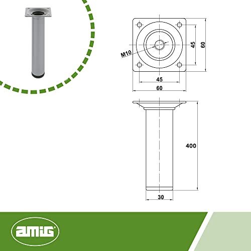 Amig, Round Furniture Leg, 30X400 cm, Steel, for Coffee Tables Bedside Tables, Chests of Drawers..., Anti-Scratch Cap - Image 4