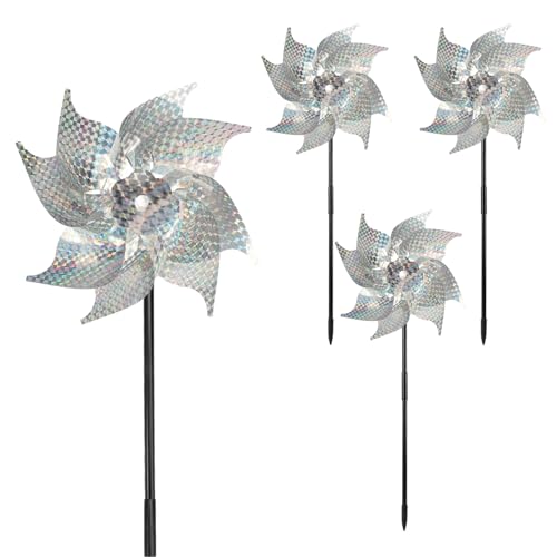 4 Piezas Repelente de Aves, Molinillo de Viento Jardin, Ahuyenta Palomas, Molino de Viento Repelente de Aves, Molinos de Viento Reflectivos para Balcón Jardín Proteger Jardín, Huerto, Granja, Techo