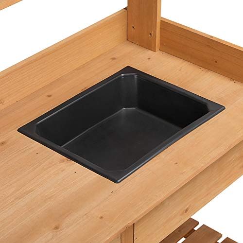 Yaheetech Wood Potting Bench Garden Potting Table Removable Sink Drawer Garden Planting Work Station with Open Multiple Shelves and Side Hooks
