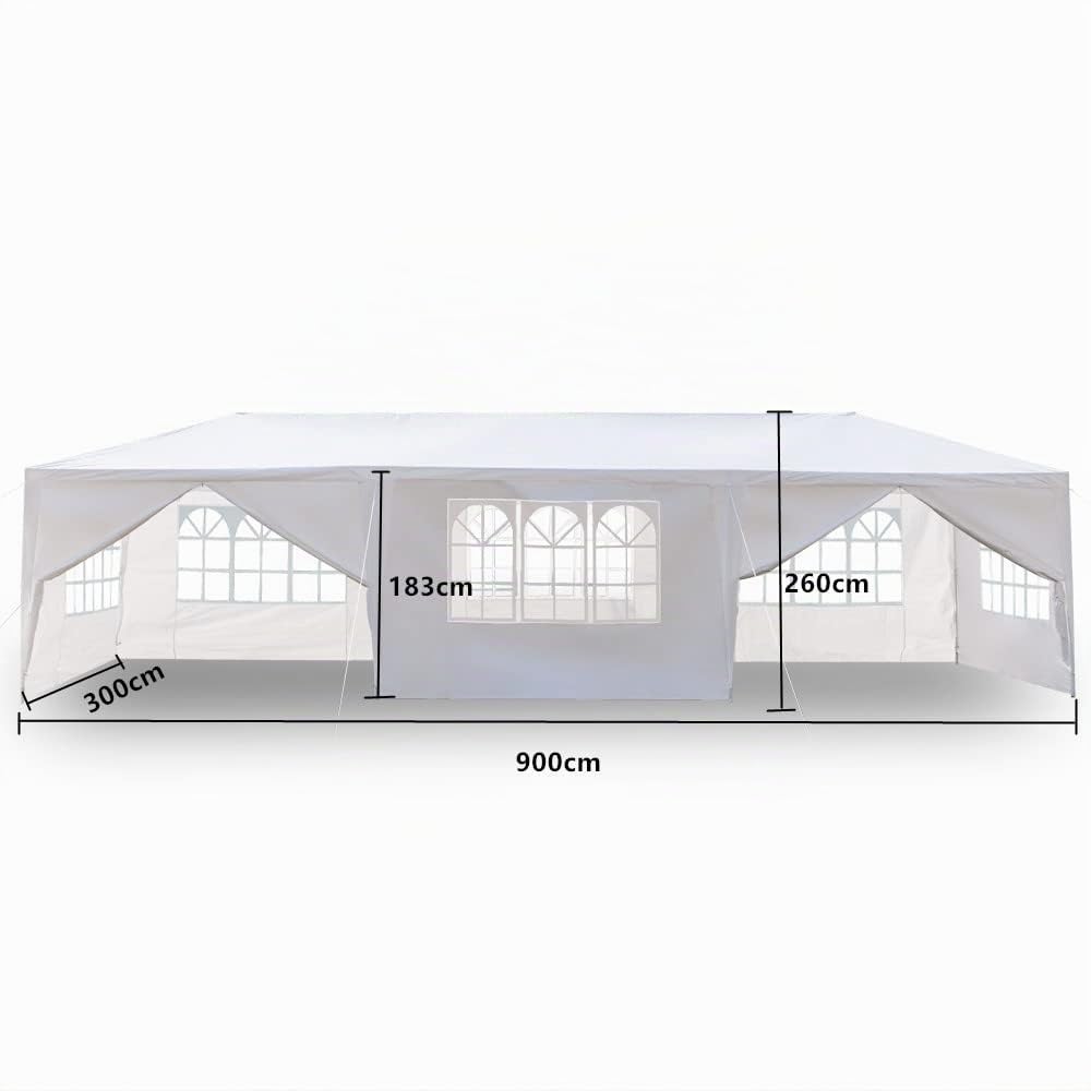 LEADZM Tonnelle de Jardin Pergola d'ombrage étanche 3x9x2,6m Tente de Réception Jardin avec 8 Bâches Amovibles pour Fête Mariage BBQ