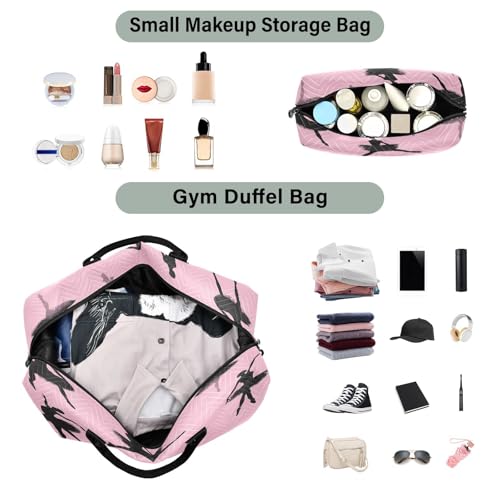 Travel Duffle Bag Weekender Bags Overnight Bag with Toiletry Bag Gym Duffel Bag Black Silhouette Ballet Dancer for Travel Business Trips Sport4