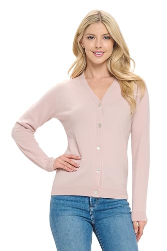 Image of Women's 100% Cashmere Soft Long Sleeve V Neck Button Cardigan