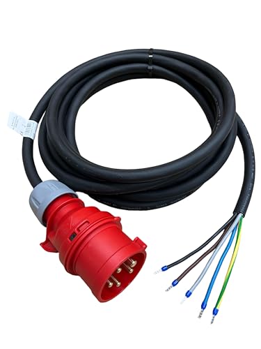 NWP CEE-Anschlusskabel Anschlussleitung 5m 400V 16A Schwarz IP44 5x2 5 mm H07RN-F - Gummischlauchleitung - 10cm abgemantelt mit Aderendhülsen