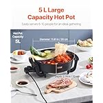 VEVOR Electric Hot Pot, 1360W 5 L Double-flavor Shabu Shabu Pot, Non-Stick Electric Cooker with Divider, Clear Glass Lid, Temperature control, Chinese Hotpot for 6-10 People Family Dinning & Party - Image 3