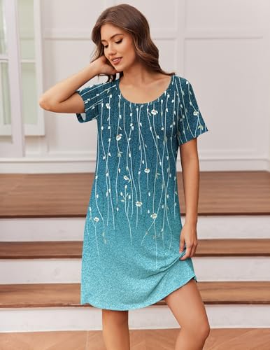Image of Ekouaer Womens Nightgown Short Sleeve Night Dress Printed Sleepwear Soft Sleep Shirt S-3XL