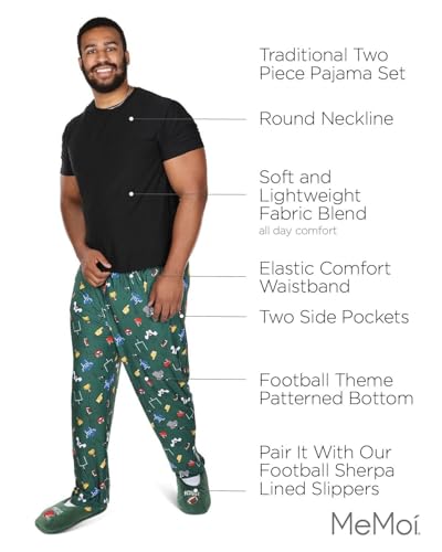 MeMoi Men's Touchdown Two Piece PJ Set in a Bag Turf Green S3