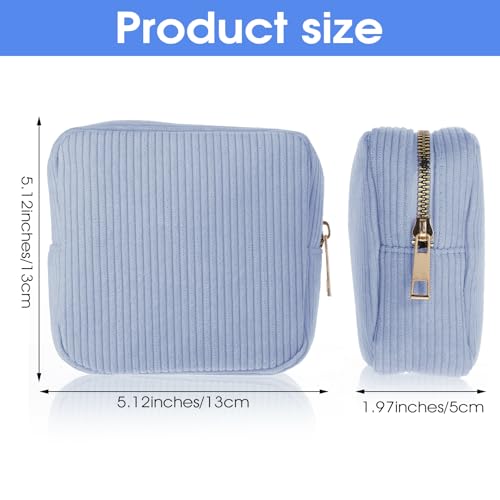 Image of Xinjoduz 1 PCS Sanitary Napkin Storage Bag, Mini Makeup Bag with Zipper Corduroy Period Bags for Teen Girls for School Small Square Cosmetic Pounch Menstrual Pad Bag Tampon Holder for Purse (Blue)