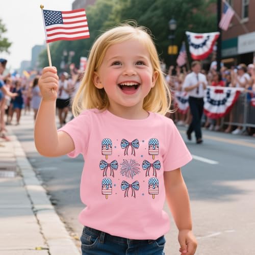 Image of Toddler Girls 4th of July T-Shirt American Flag Popsicle Print Cotton Kids Boys Independence Day Tees