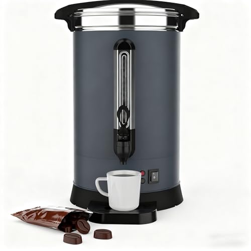 Image of 100-Cup Commercial Coffee Urn, 14L / 3.7Gal Double Wall Insulation Coffee Dispenser, Stainless Steel Large Hot Beverage Dispenser with Automatic Temperature Control & Faucet for Party Buffet