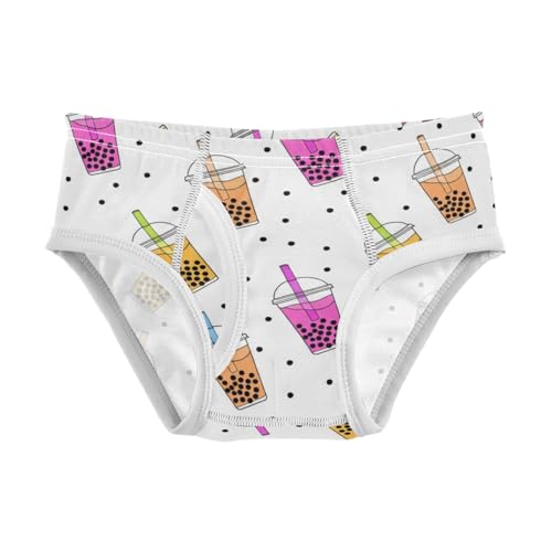 CHIFIGNO Boys' Briefs Cute Cartoon Bubble Tea White Kids Boys Underwear Breathable Cotton Underwear Briefs