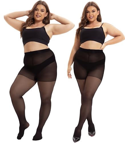 CozyWow Plus Size Pantyhose for Women, 20D Ultra Thin Control Top Sheer Tights High Waist with Reinforced Toe3
