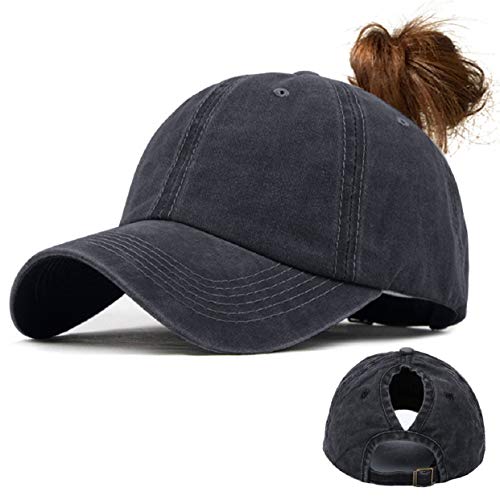 Tuopuda Casquette de Baseball Femme Vintage Baseball Cap Chapeau Queue De Cheval Réglable Casquettes de Sport Outdoor (Noir) Cover