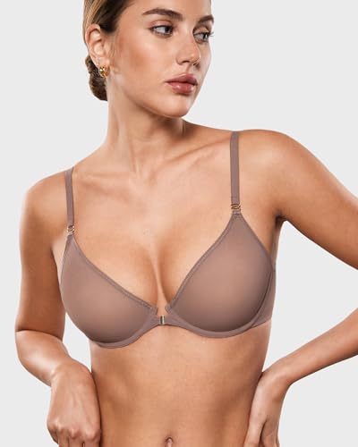Image of INLYRIC Women's Front Closure Mesh Bra No Padding Demi