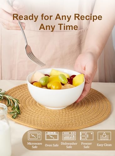 Yedio 22 oz White Porcelain Bowls Set of 4 – Cereal, Soup, Rice, Oatmeal & Salad Bowls – Microwave & Dishwasher Safe, Stackable for Kitchen Use - Thumbnail 4