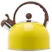 Hemoton Bouilloire sifflante en acier inoxydable 2,5 L à fond plat pour cuisinière, bouilloire à thé sifflante pour toutes les cuisinières, gaz, électrique, jaune