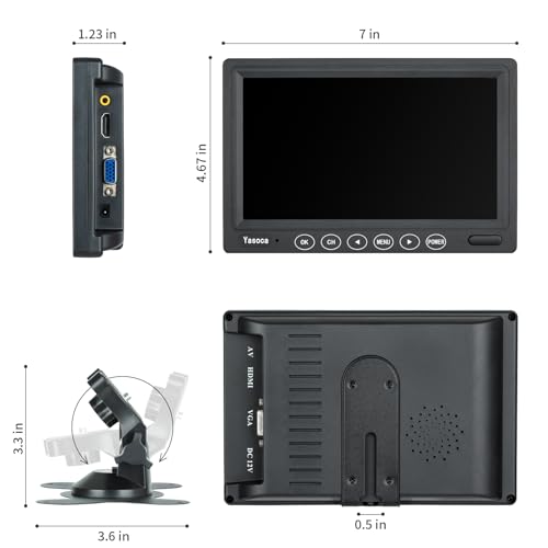 Image of 7 inch Small HDMI Monitor 1024x600 Resolution Small 1080P Portable IPS Monitor with Remote Control with Built-in Speakers HDMI VGA Input for Gaming CCTV Security Raspberry Pi PC