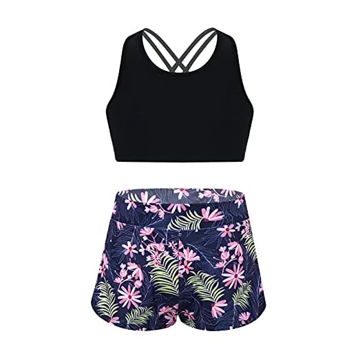 iiniim Mädchen Tankini Set Tank Top+Shorts Zweiteiler Badeanzug Bademode Kinder Beachwear Sport Set Gr.98-152 Xb Marine Blau X 170-176