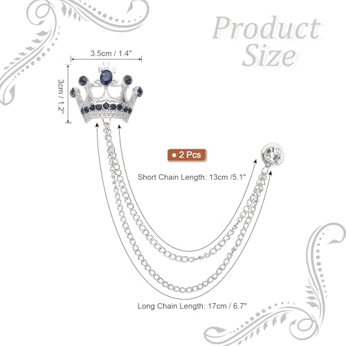 Image of PATIKIL Crown Hanging Chain Brooch Pins, Rhinestone Suit Pins Fashion Crystal Lapel Pins
